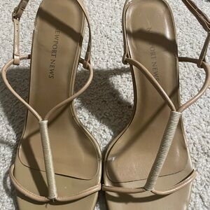Newport News Nude/Tan T-Strap Heeled Sandals